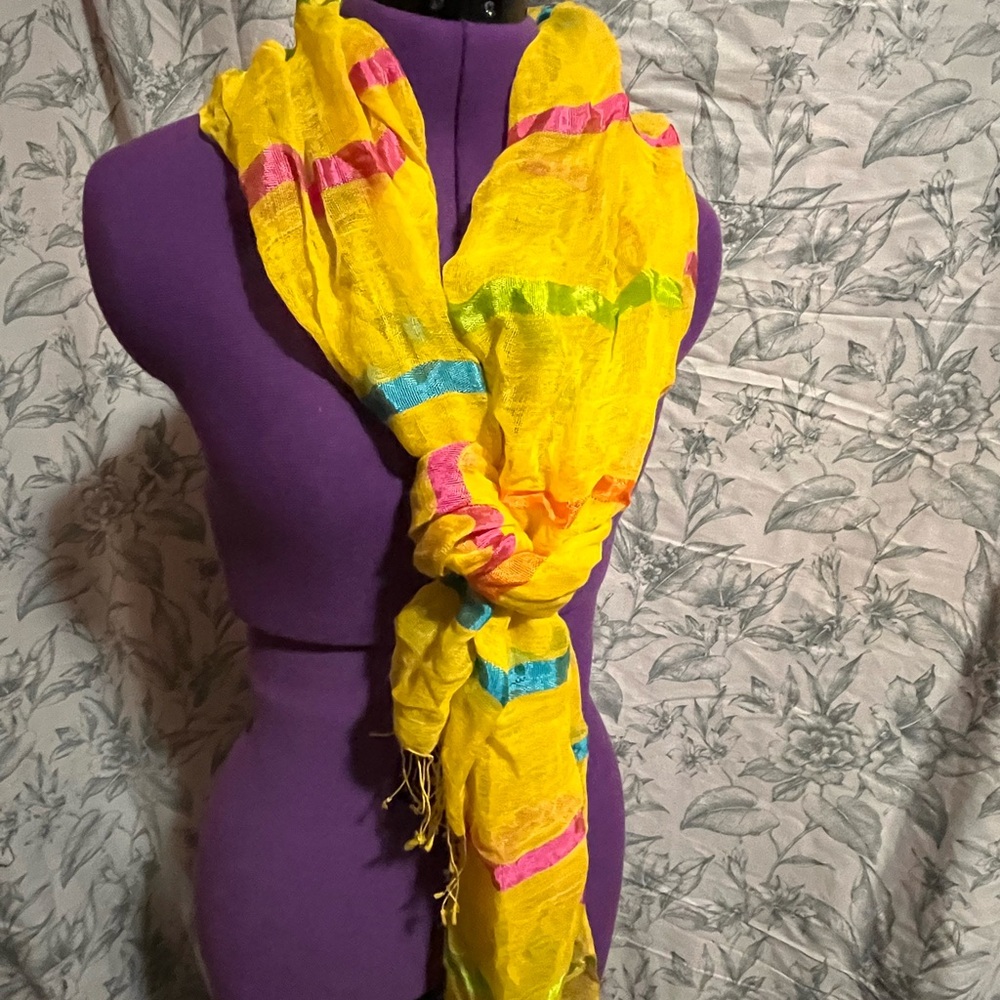 Vibrant Yellow Scarf with Multicolor Accents♥️